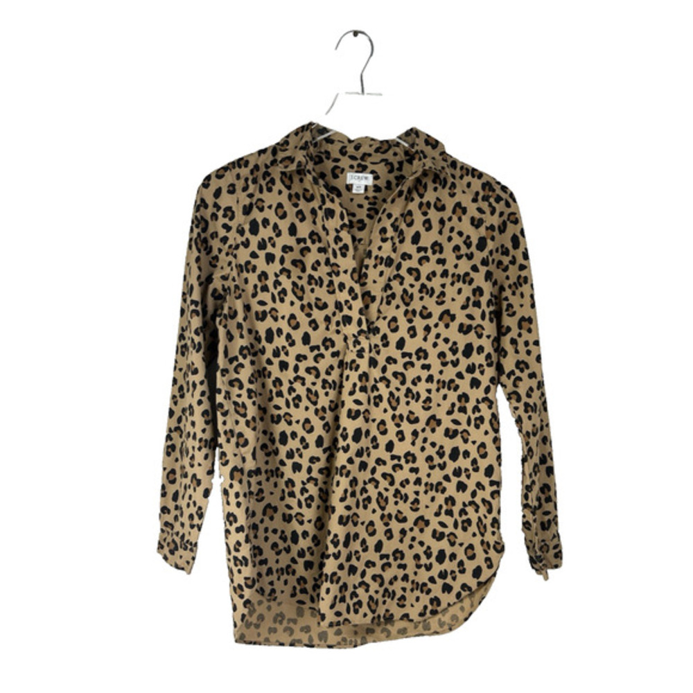 J.Crew Leopard High-Low Popover Tunic Top Women's XS Classic Preppy Cotton AT390 - Picture 3 of 9